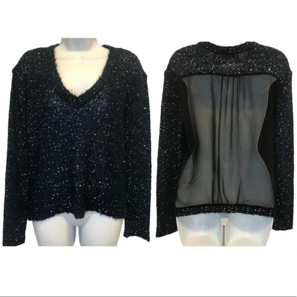 RD Style Mesh Back Sequin V Neck Sweater S